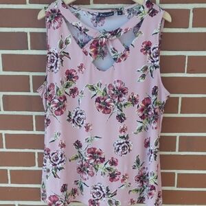New York & Company 7th Avenue Sleeveless Top SzXL Dusty pink & Mauve Flowers